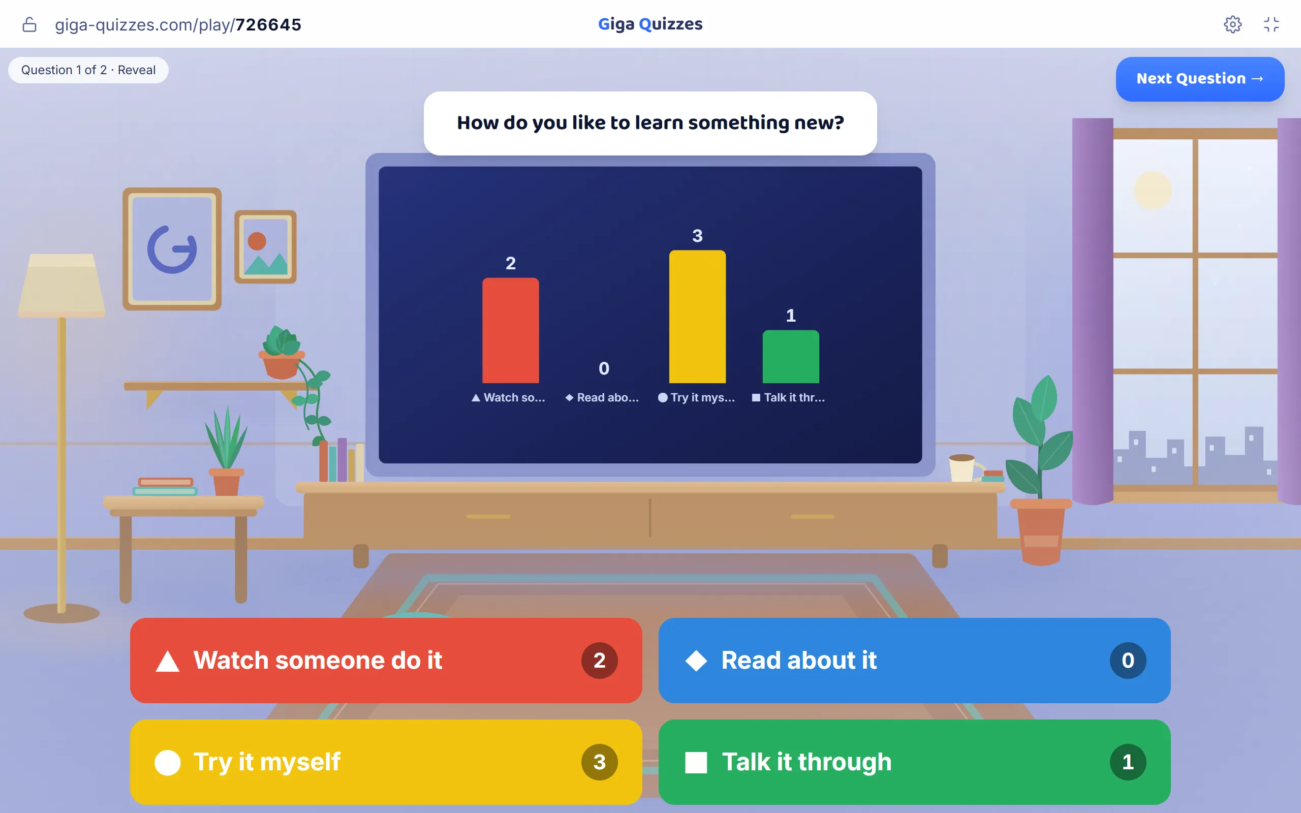Half the class prefers to try things themselves; nobody chose reading about it first