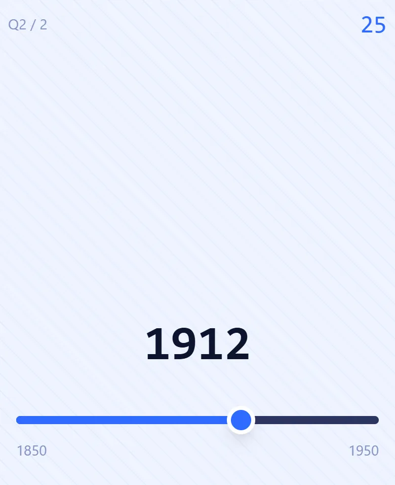 A slider question on a student’s phone: drag the marker to the year, then lock it in