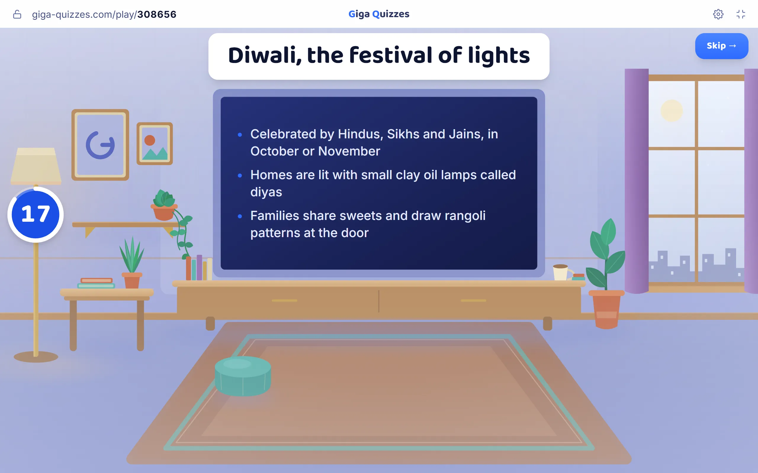 An information slide on Diwali before the questions about it