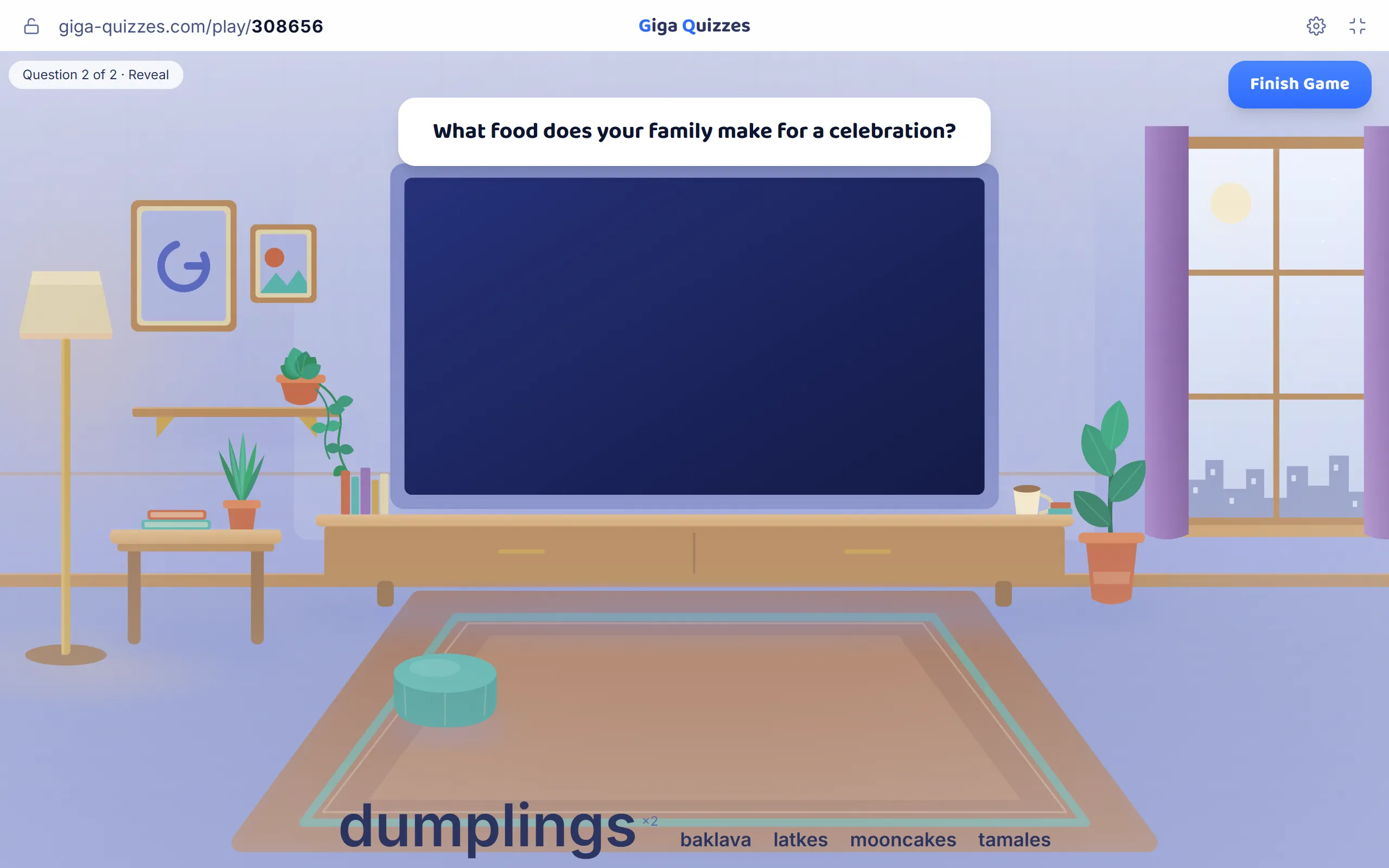The class’s answers, from dumplings to latkes, as a word cloud
