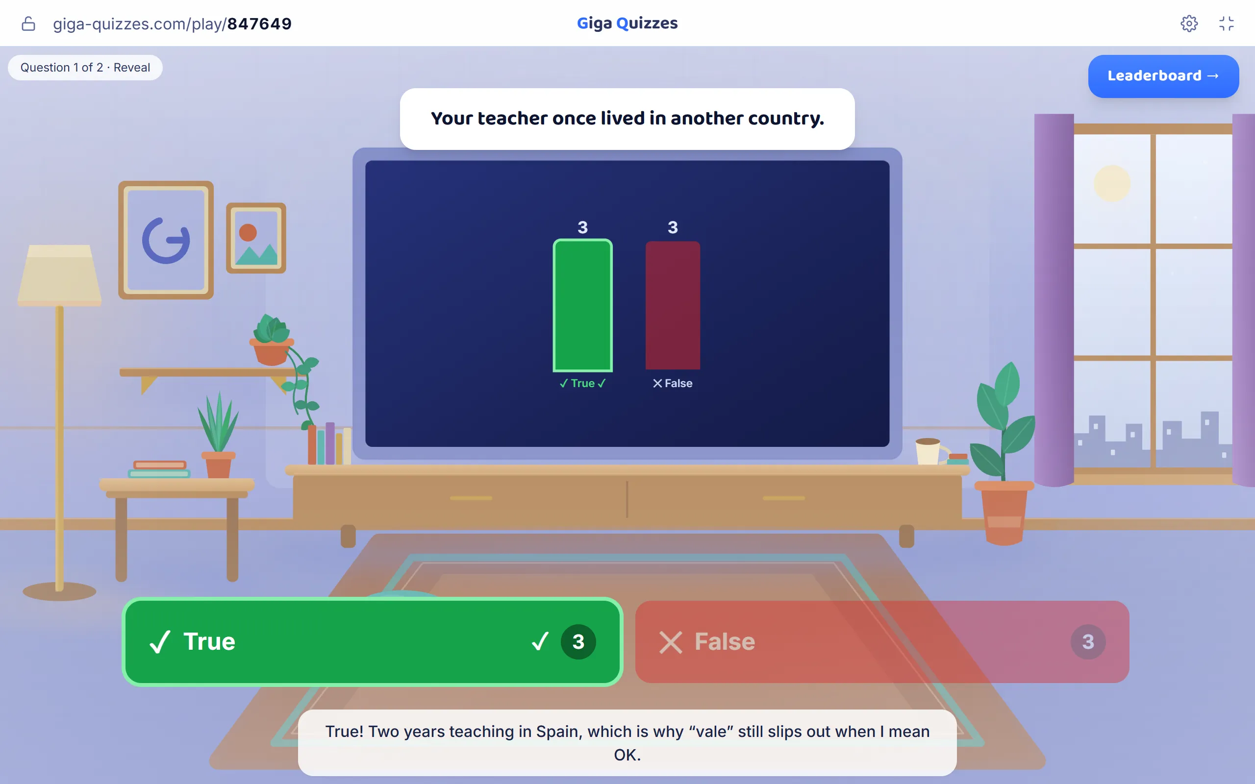 The class split down the middle on whether their teacher once lived abroad