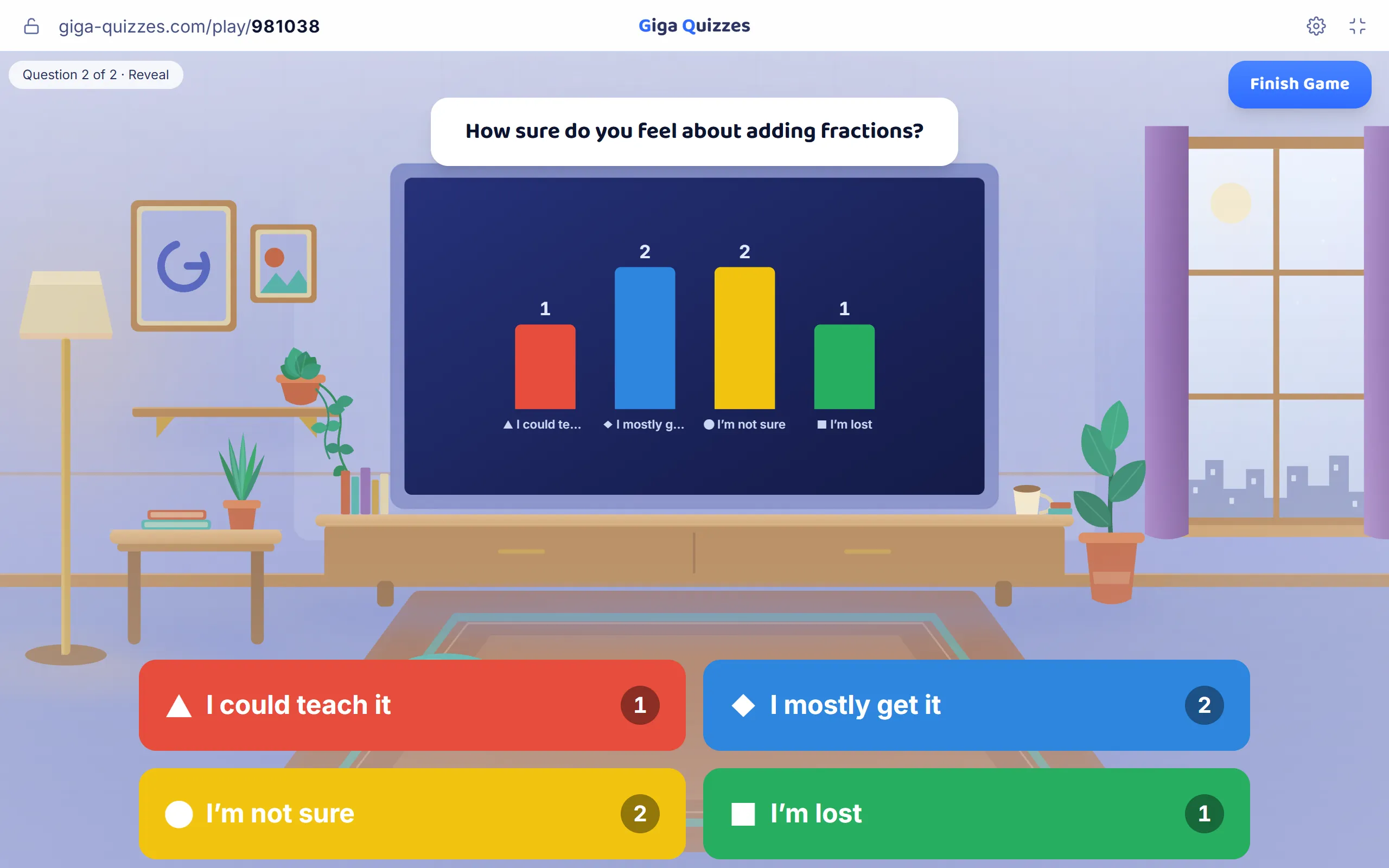 A confidence poll on fractions: half the room not sure or lost