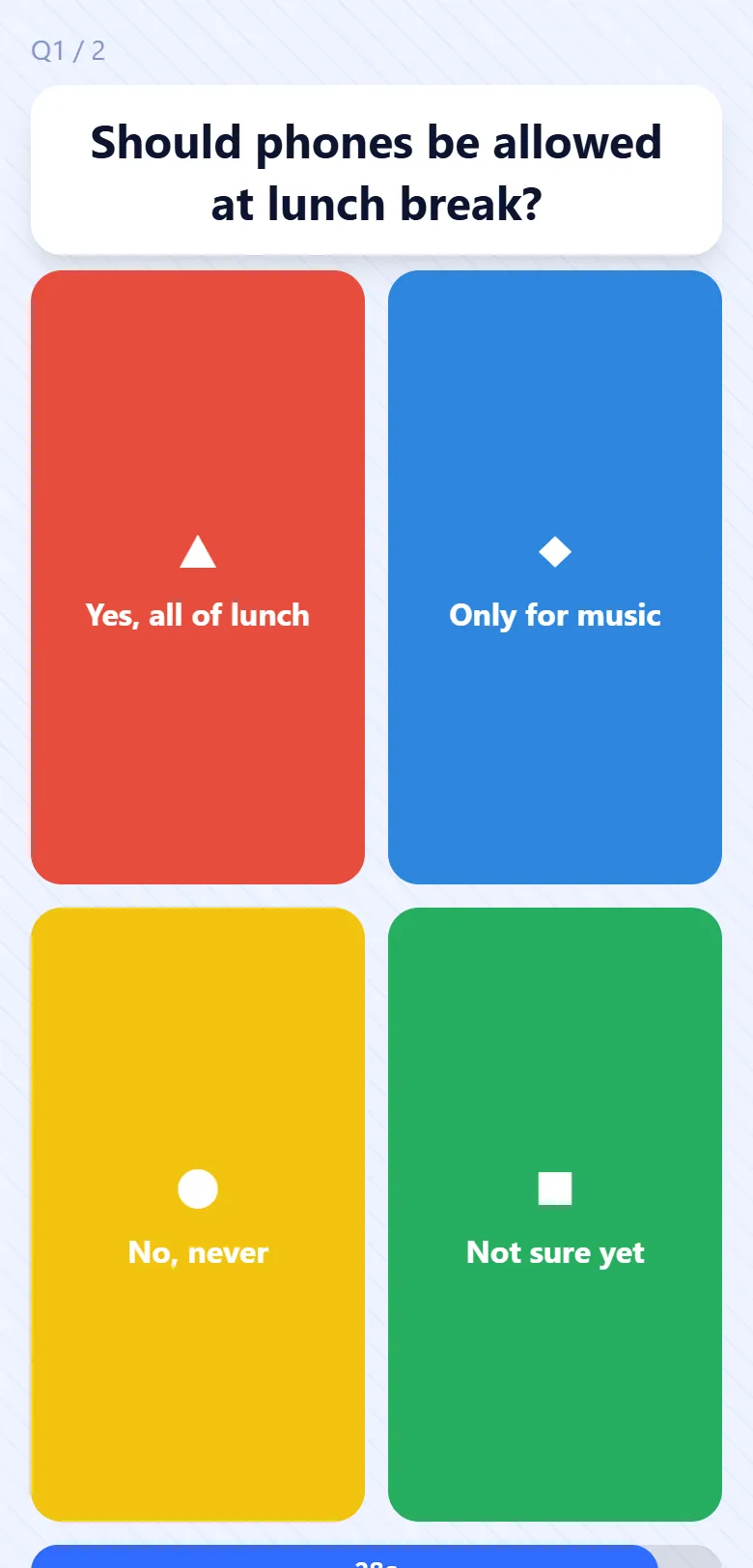 The poll on a student’s phone: four answers to tap, and no right one