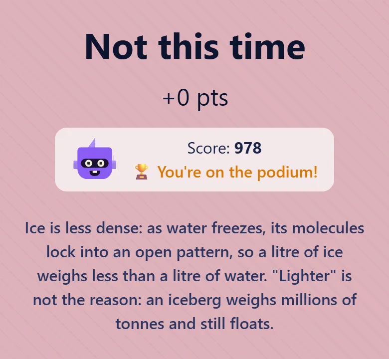 The phone of a student who chose “lighter”: the result, then the explanation