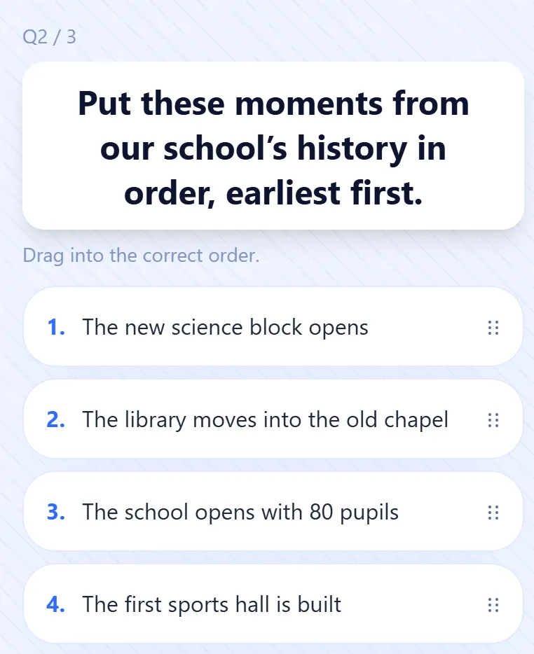 On a phone: four moments from the school’s history to put in order