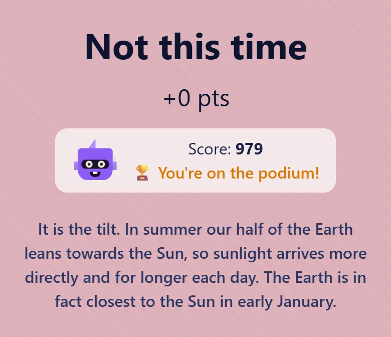 The phone of a student who chose “closer to the Sun”, with the explanation underneath