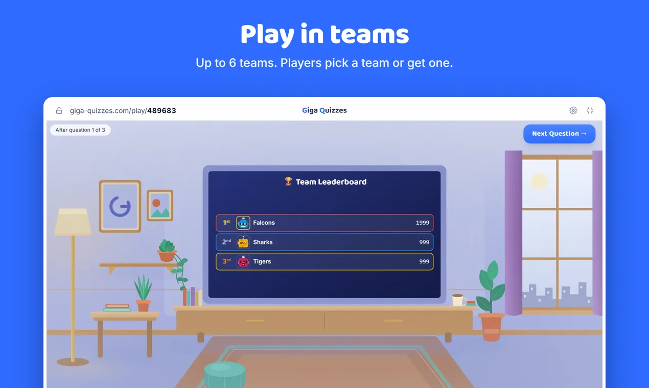 A team leaderboard on the host screen