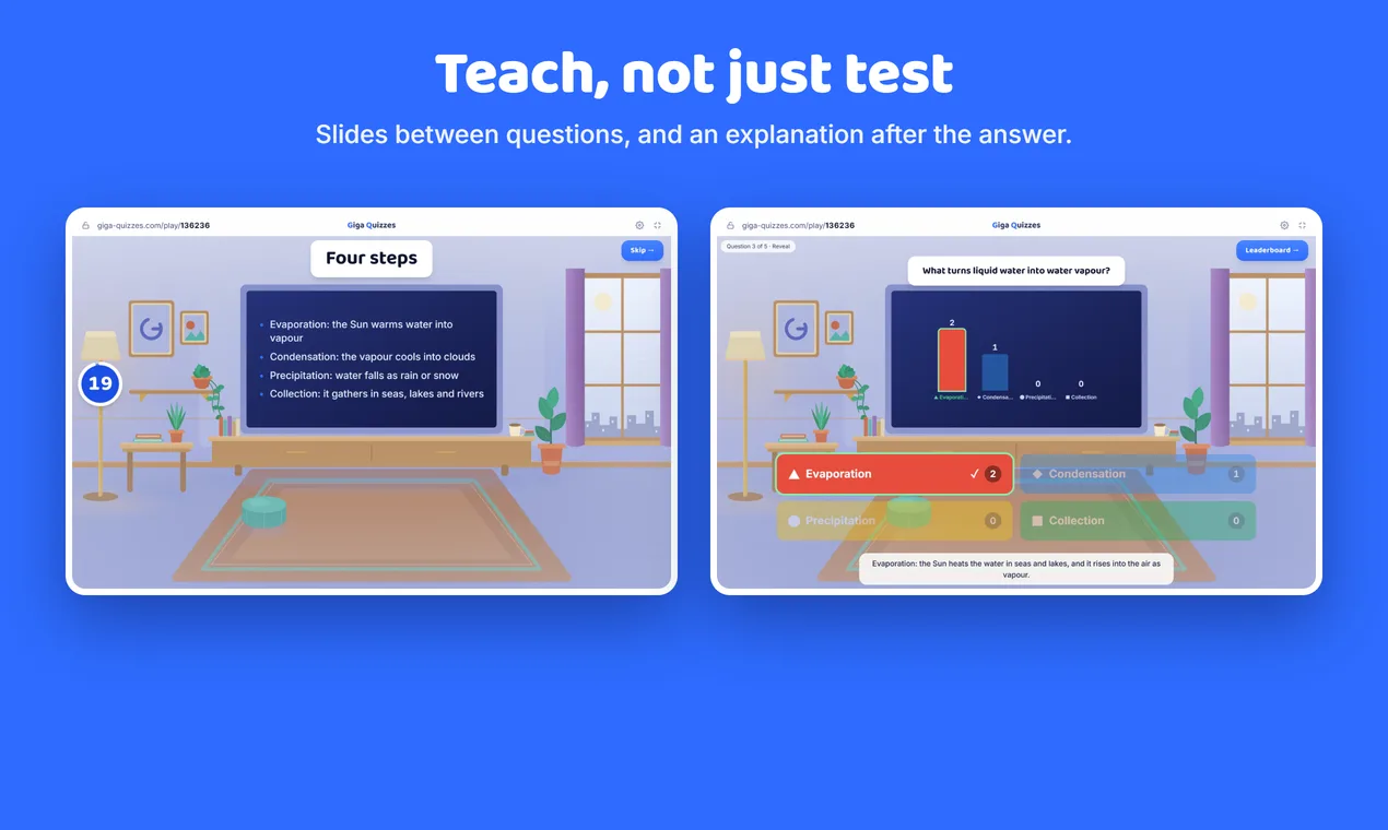 An information slide in a live game, and an explanation shown after the answer
